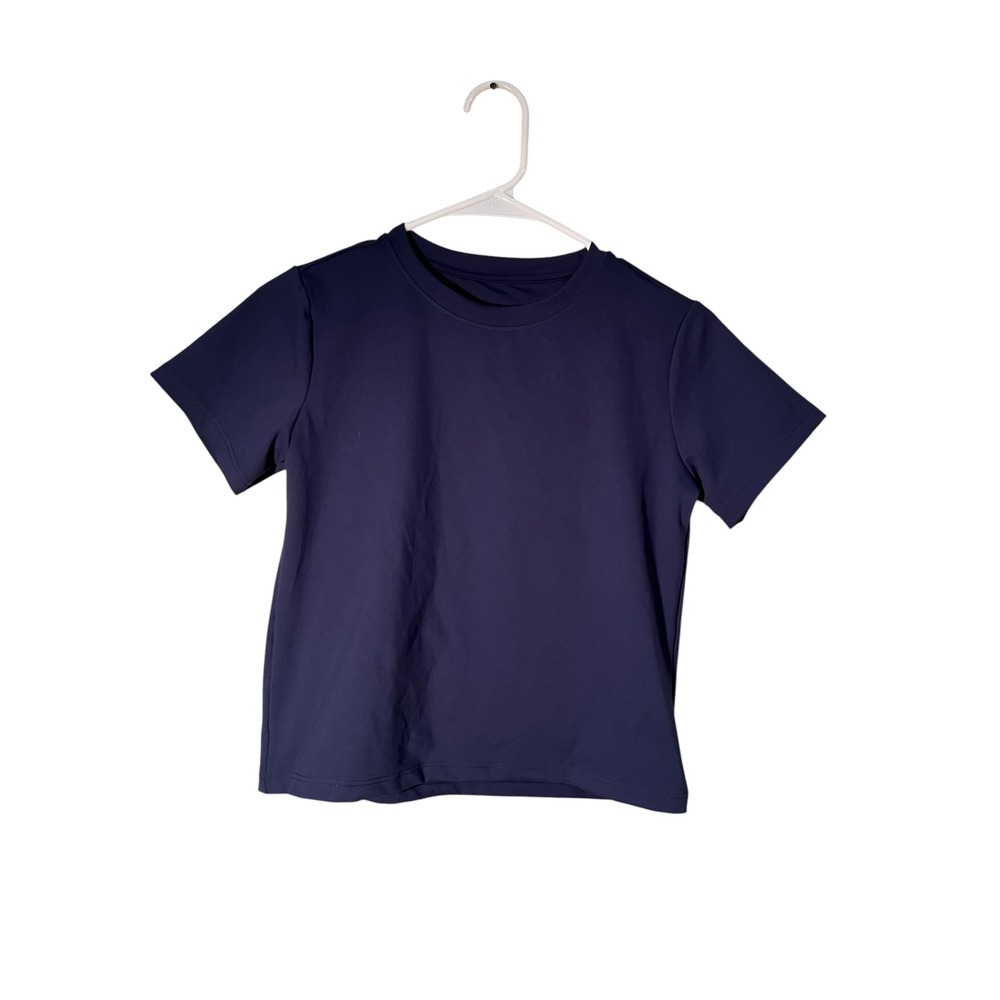 Women's Size Small Crewneck T-Shirt Short Sleeve Athletic Thick Knit Navy Blue